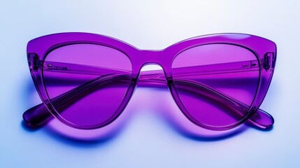 Purple cat-eye sunglasses on a light blue background.
