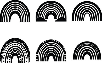 Obraz premium boho rainbow silhouette set, retro rainbow icon, hand drawn rainbow