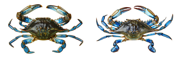 Set of a blue crab, top view, isolated on a transparent background.