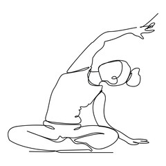 yoga woman, line.Woman doing yoga and meditation continuous line drawing. 