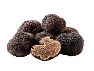 A close-up showcases the enticing texture and dark allure of a prized black truffle, revealing its unique, earthy essence and unparalleled culinary value. 