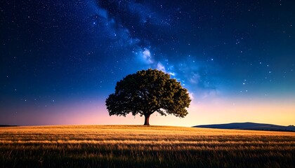 Majestic tree under a starry night sky