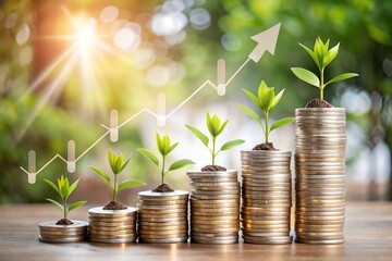 Stacks of coins with growing plants illustrate financial growth and investment opportunities
