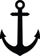A simple black nautical anchor graphic with a white background	