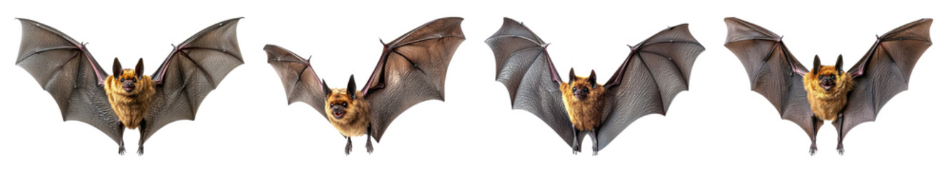 brown bats flying isolated on white background