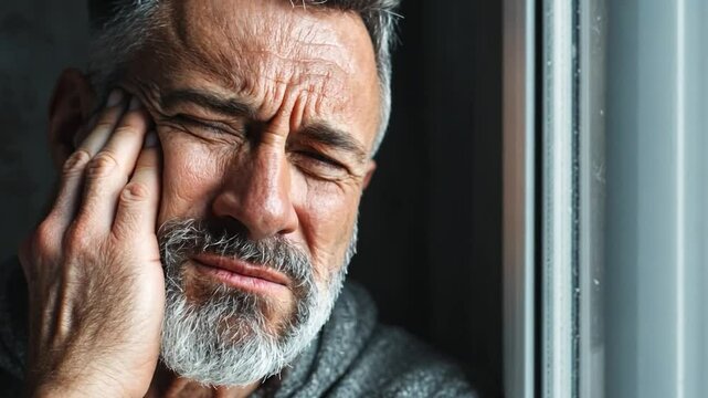 Unveiling Inner Turmoil: Capturing an expressive image of an elderly man, hand on face, conveying intense pain and deep suffering.