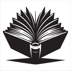 Monochrome Open Book Illustration: Dramatic, Knowledge, Education, Vector Graphic, silhouette