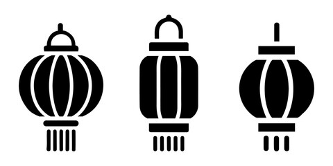 Hanging Lantern Icons Set - Traditional Festival Lantern Vector Silhouettes.