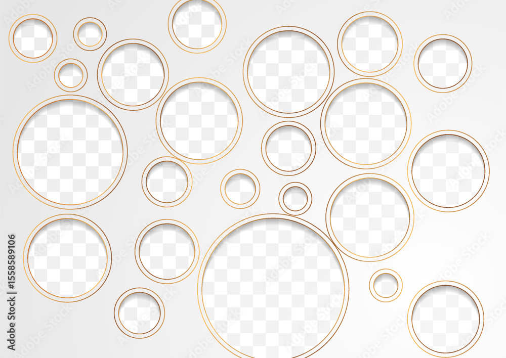 Poster white and golden papercut circles abstract geometric background. vector graphic minimal paper design