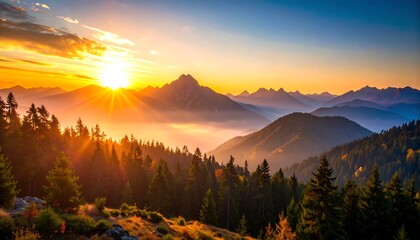 Obraz premium Majestic mountain sunrise panorama