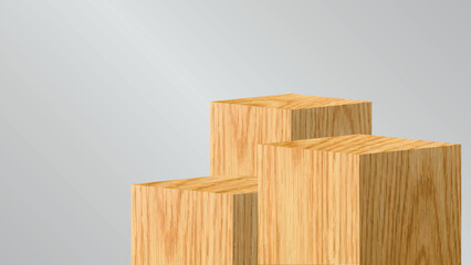 Wooden Cube Podium Mockup – 3D Square Wood Block Stages for Product Display, Exhibition Stand, or Showcase Pedestal Vector