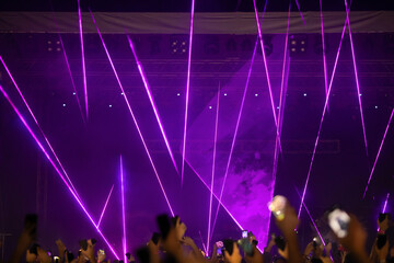 Crowd at concert and colorful stage lights.