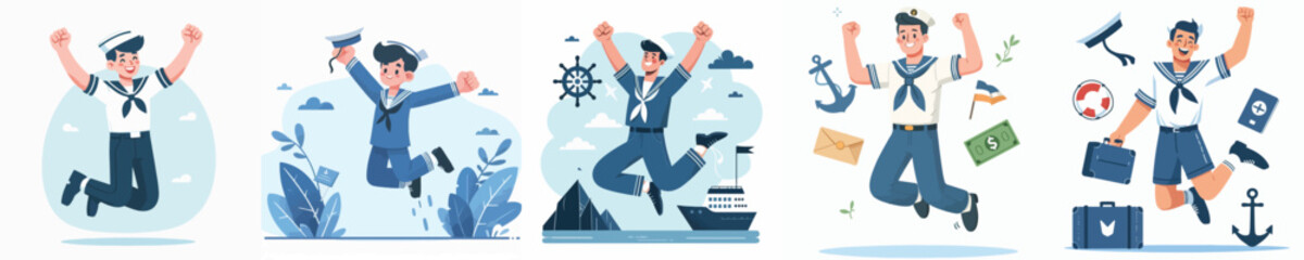 Sailor character vector celebrating jumping
