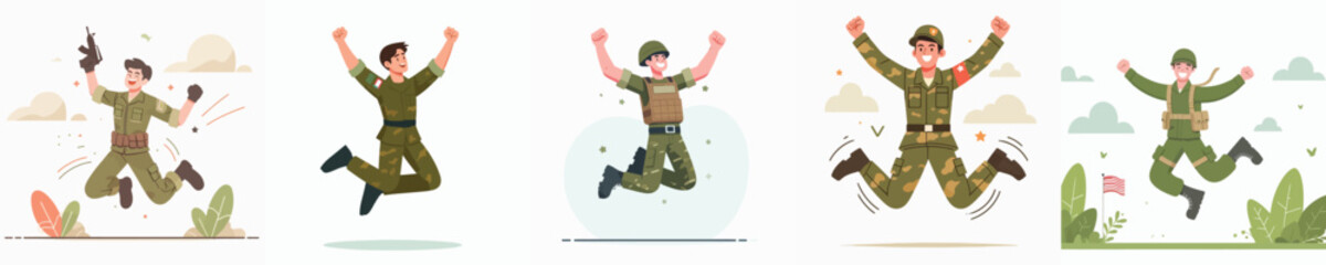 vector character soldier celebration jumping