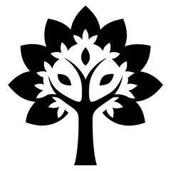 Dogwood tree stencil black and white vector icon on white background.