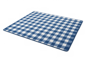 Classic blue and white checkered picnic blanket isolated on transparent background, perfect for summer outings and outdoor dining