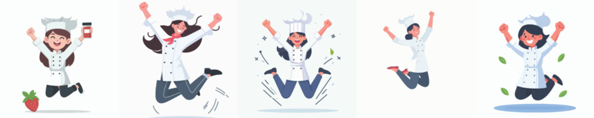 chef character vector celebrating jumping