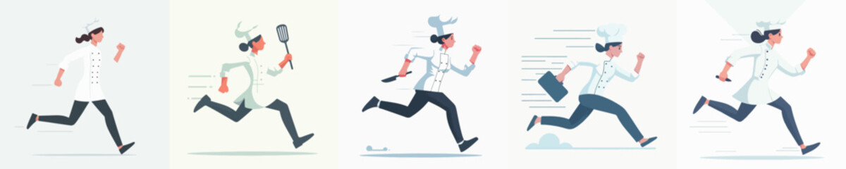 female chef character vector running
