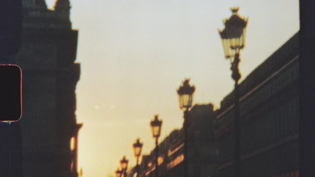 Parisian sunset over rivoli street in super 8 film style