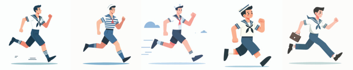 vector set of sailors running