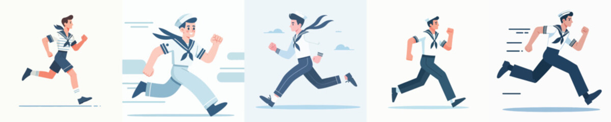vector set of sailors running