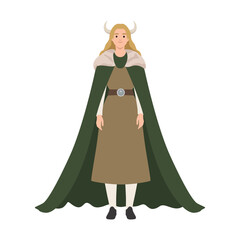 Viking Woman in Traditional Norse Attire. Flat vector illustration isolated on white background
