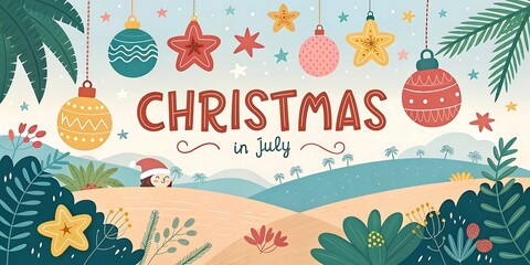 Christmas in july brings tropical ornaments and summer vibes to a festive beach scene