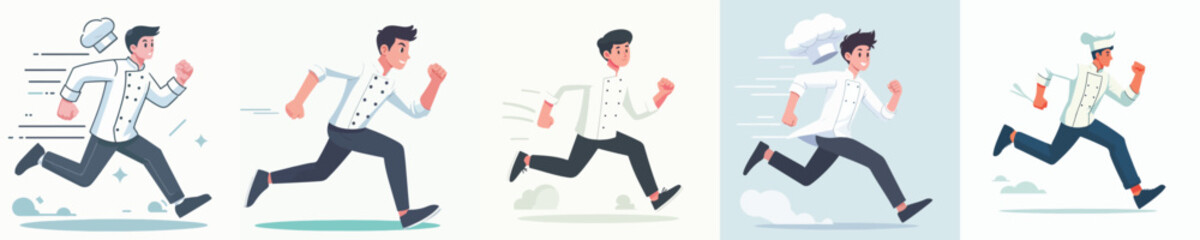 vector set of chefs running