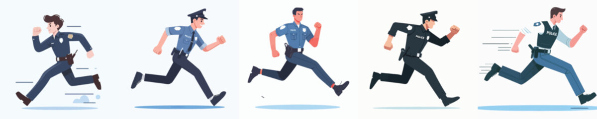 vector set of police officers running