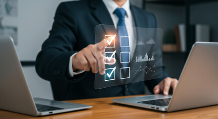 Businessman Checking Tasks on Holographic Interface