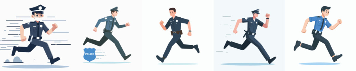 vector set of police officers running