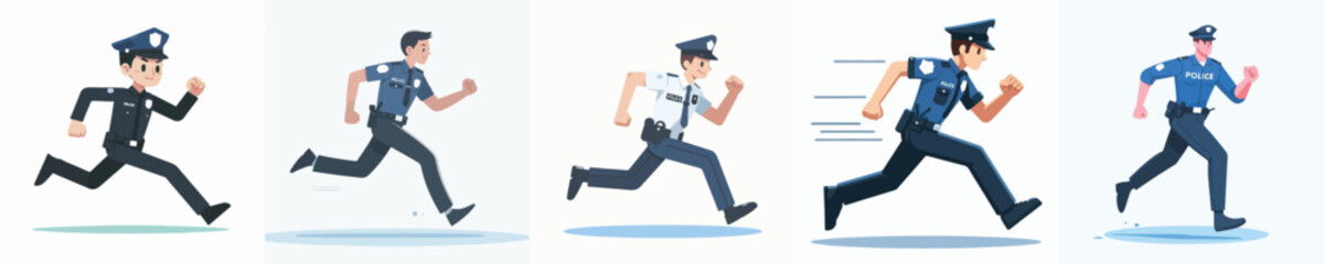 vector set of police officers running