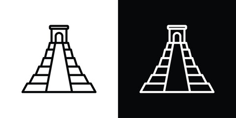 Chichen Itza icon. Isolated object on a black and white background.
