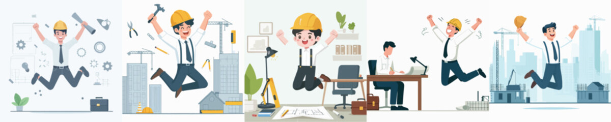 vector character architect celebration jumping