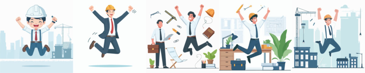 vector character architect celebration jumping