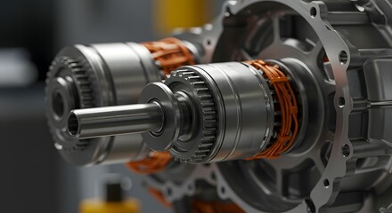 High-Precision Engineering Close-up of Advanced Electric Motor Gearbox Components