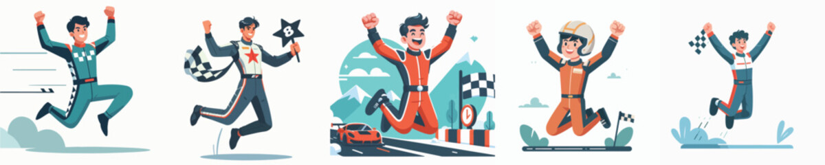 racer character vector celebration jumping