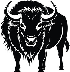 bison buffalo silhouette, wild animal vector, buffalo outline illustration