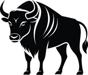 bison buffalo silhouette, wild animal vector, buffalo outline illustration