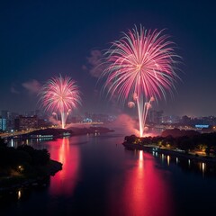 Fototapeta premium fireworks on the river