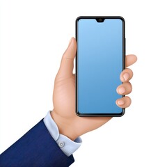 Hand Holding Blank Smartphone with Blue Screen