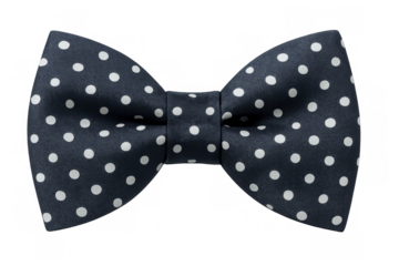 Classic dark blue bow tie with white polka dots, perfect for formal occasions, isolated on transparent background
