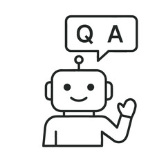 Line icon of AI assistant robot providing Q&A consultation with speech bubble