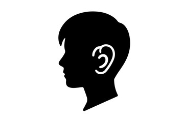 Silhouette of a child with a visible ear on a transparent background for hairstyling concept for the hearing impaired