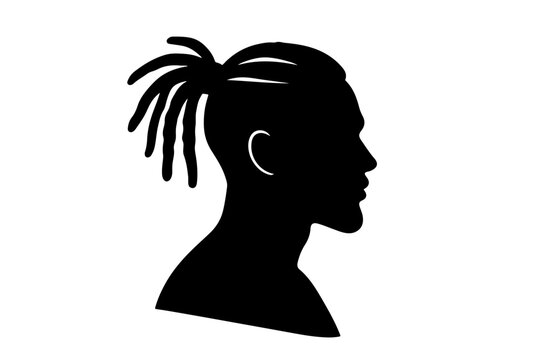 Silhouette of a man with dreadlocks on a transparent background for hairstyling concept