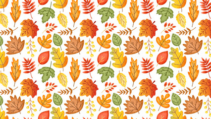 Seamless pattern with colorful autumn leaves on a white background for seasonal designs