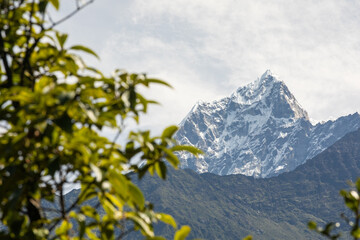 Snowy peak in Everest region under blue sky