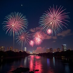 Fototapeta premium fireworks over the river