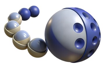 Abstract geometric sculpture with spheres and circular indentations