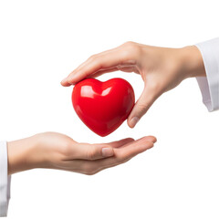 Doctor's hands wearing offering a red heart symbolizing healthcare, organ donation, and love. Perfect for medical campaigns, World Heart Day, and insurance ads. Emotional and powerful